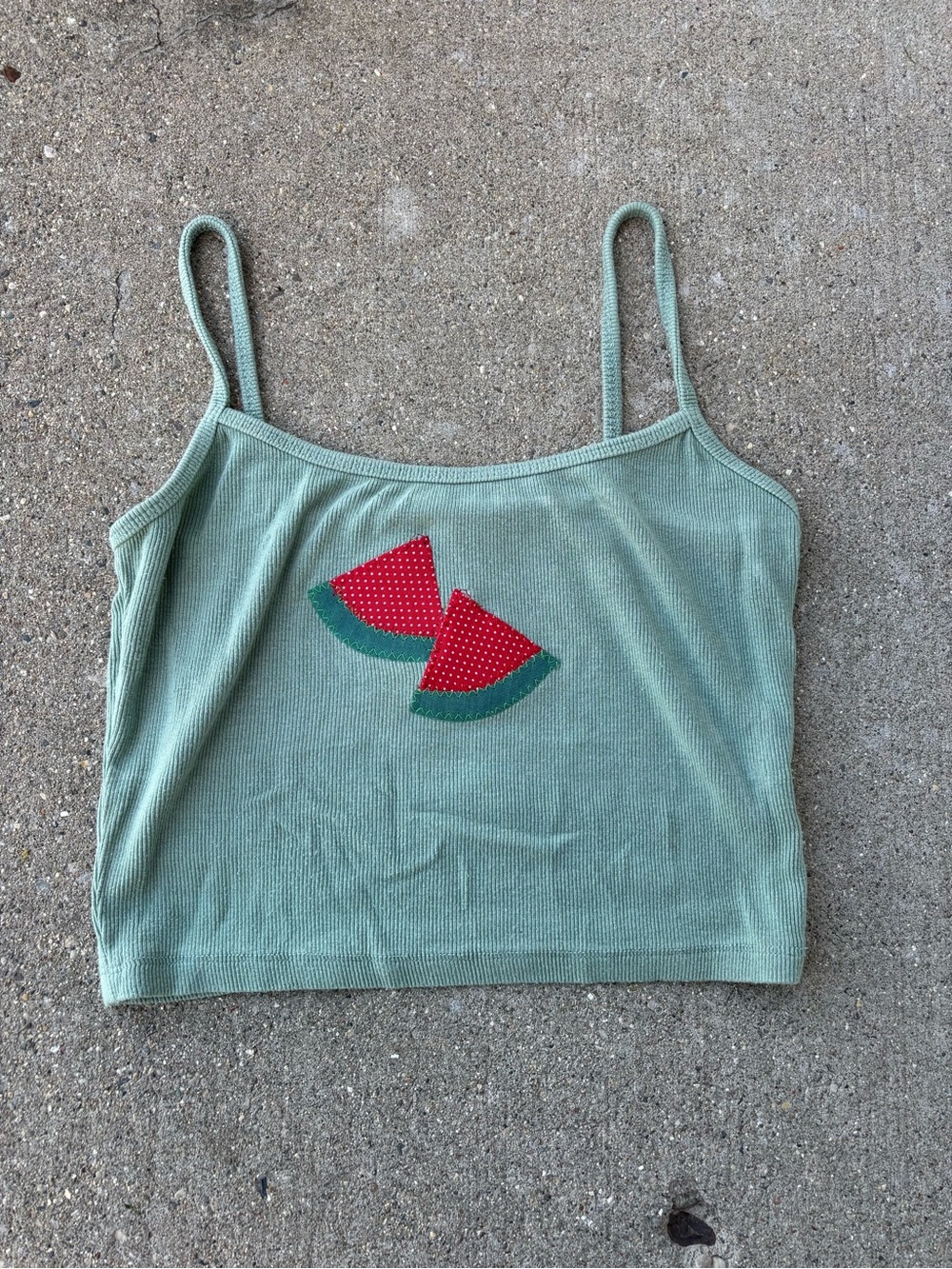 Green Ribbed Cami with Watermelon Patch